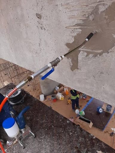 PU injection hose sealing a leaking concrete wall